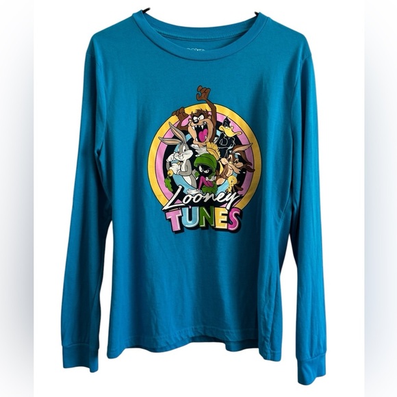 Looney Tunes Blue Juniors Long Sleeve Graphic Print Tee Crew Neck Size Large - Picture 5 of 12